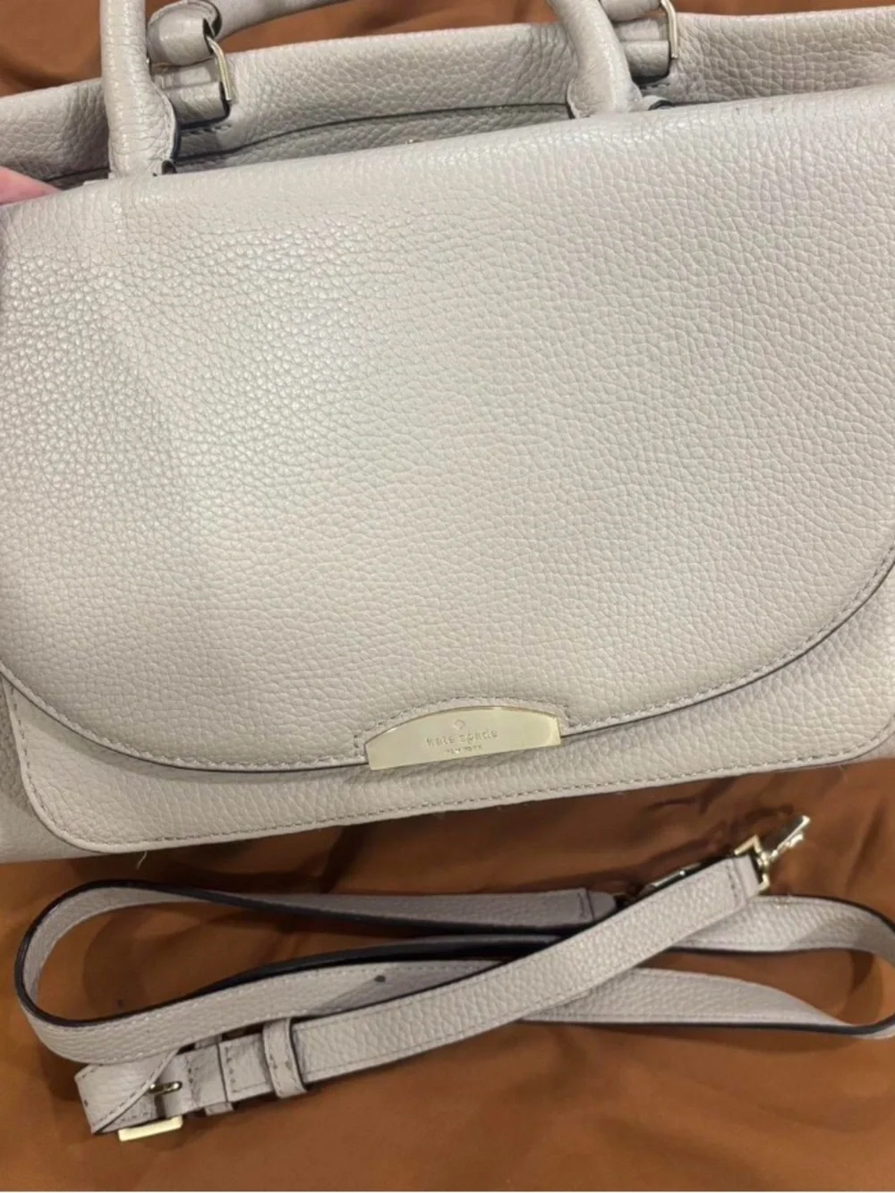 Kate Spade Alexya Pine Grove Way Pebbled Leather Satchel Bag Beige